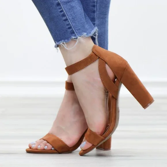 Faux Suede Open Toe Block High Heel Sandals - Picture 8 of 12